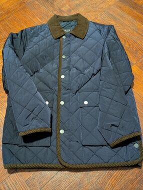 Lauren Ralph Lauren Navy Quilted Jacket with Brown Corduroy Trim